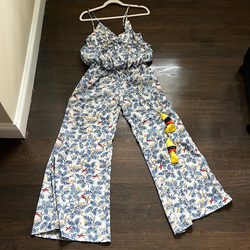 Kopal Rinku white printed jumpsuit with tassel detail size small